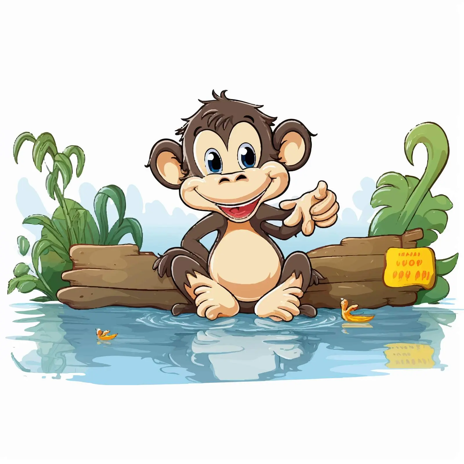 Cute Monkey with Ducks by Water — free download from Dotvec
