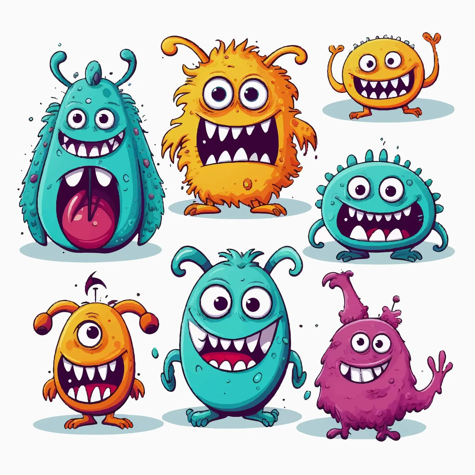 Cute Cartoon Monsters Vector Illustration — free download from Dotvec