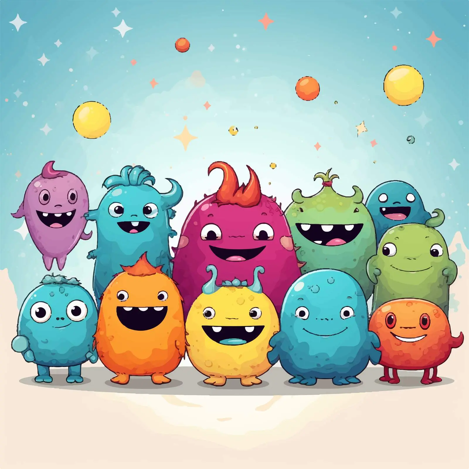 Cute Monsters with Space Background Vector Art — free download from Dotvec