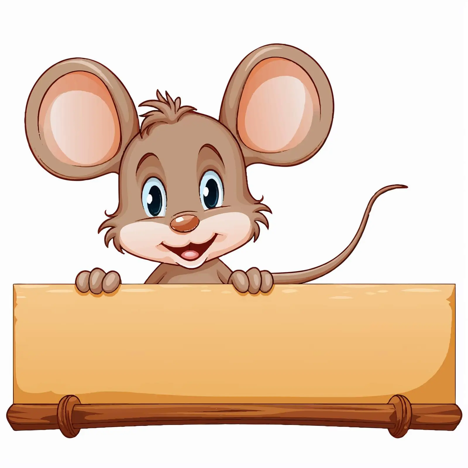 Cute Mouse Next to Blank Wooden Signboard – free signboard vector image from Dotvec