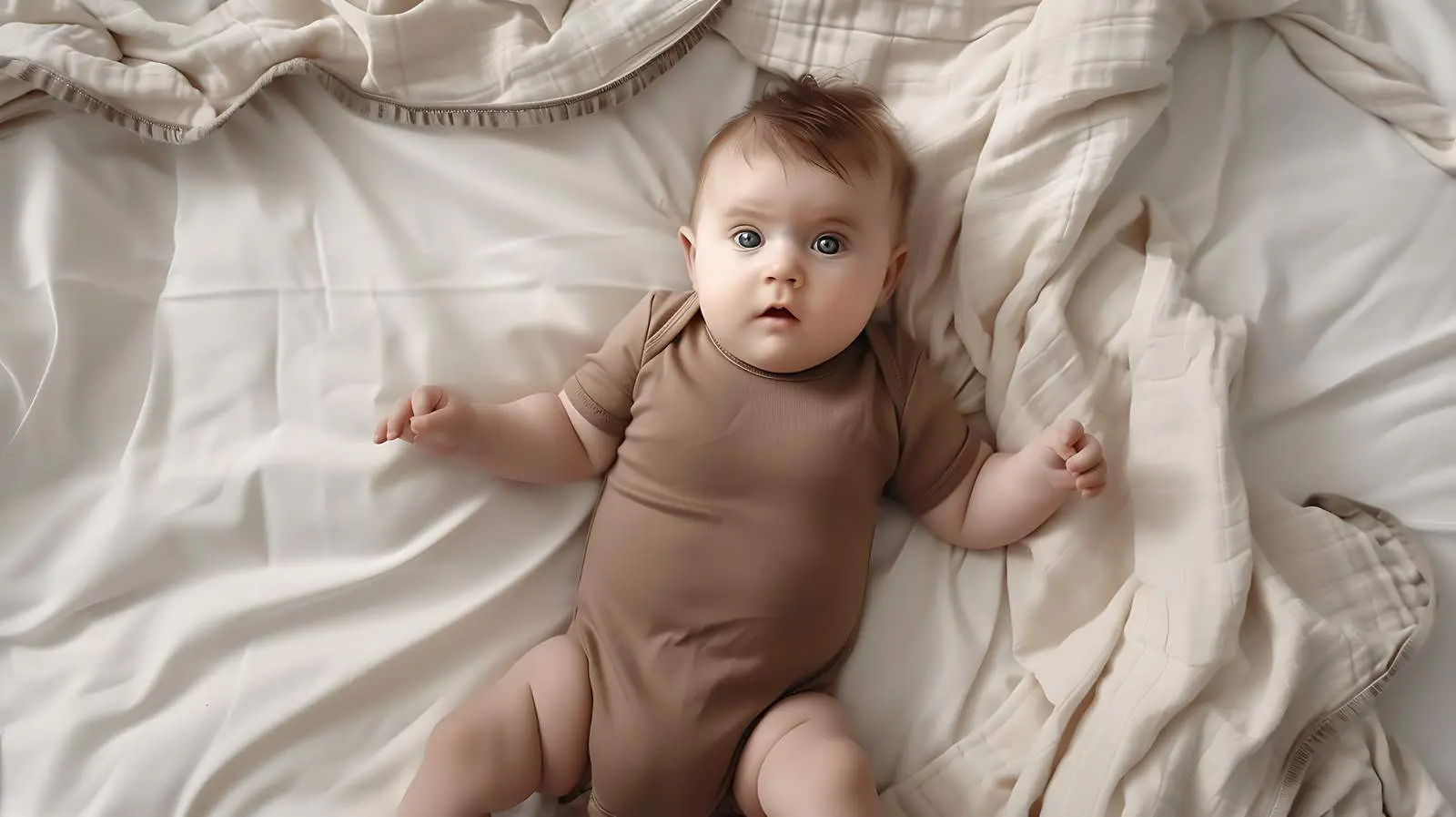 Newborn Baby in Brown Bodysuit on Bed – free infant image from Dotvec