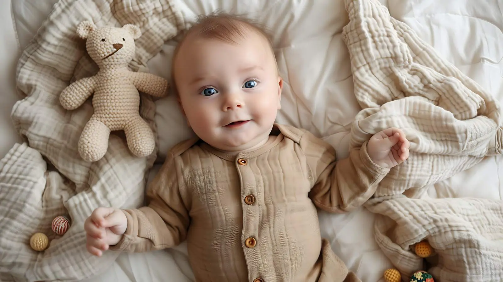 Adorable Newborn Baby in Brown Linen Bodysuit – free infant image from Dotvec