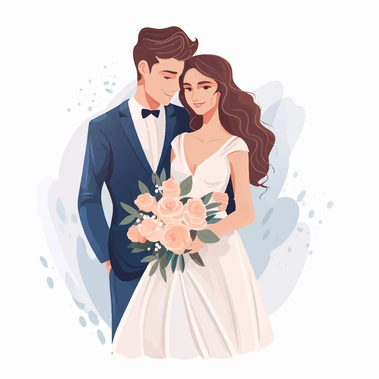 Cute Newlywed Couple Portrait on White Background — free download from Dotvec