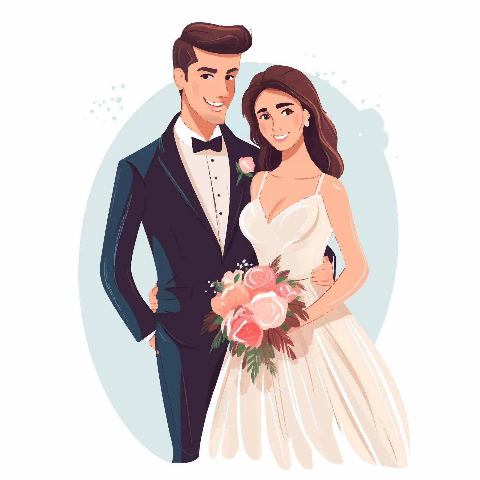 Cute Newlywed Couple Portrait on White Background — free download from Dotvec