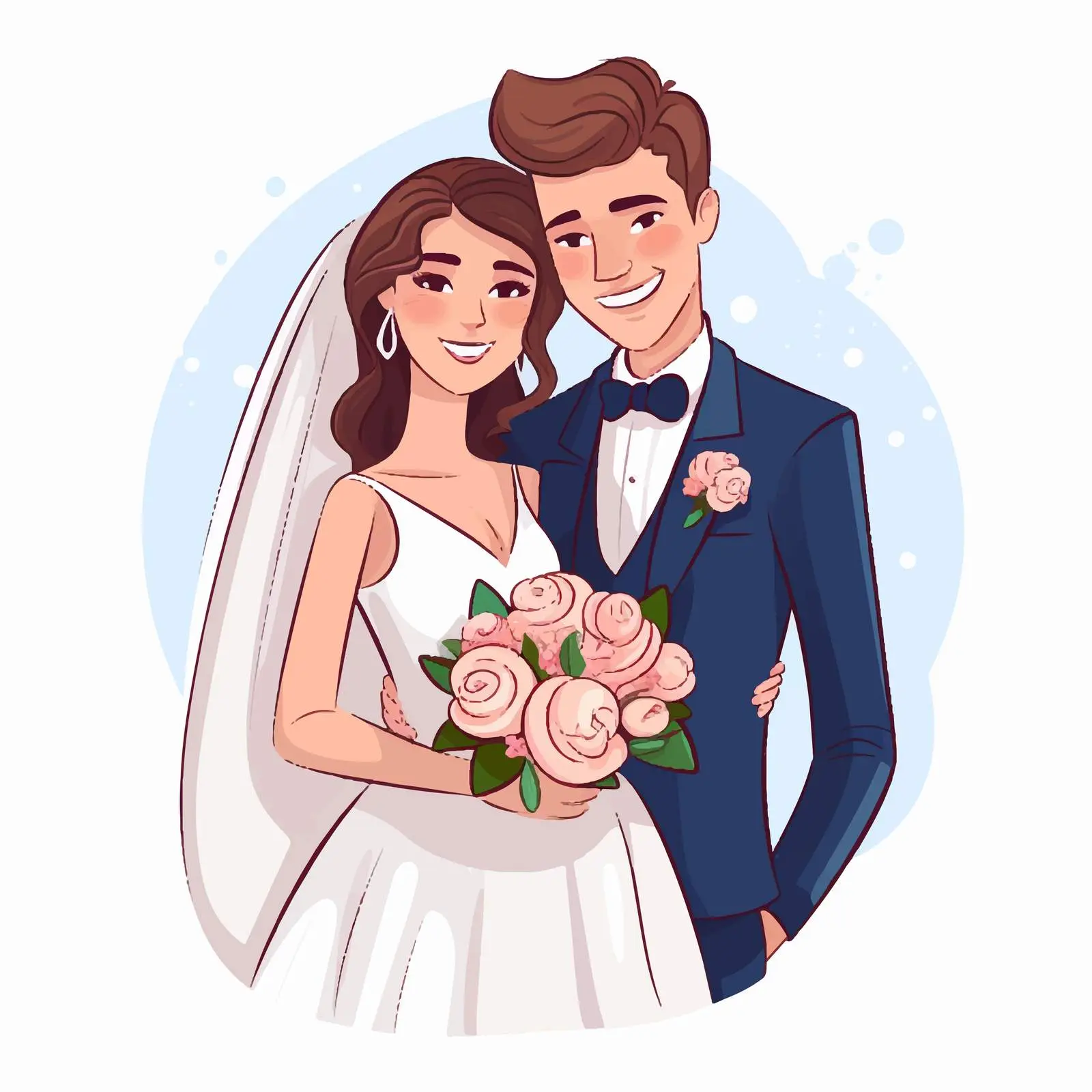 Cute Newlywed Couple Portrait on White Background — free download from Dotvec