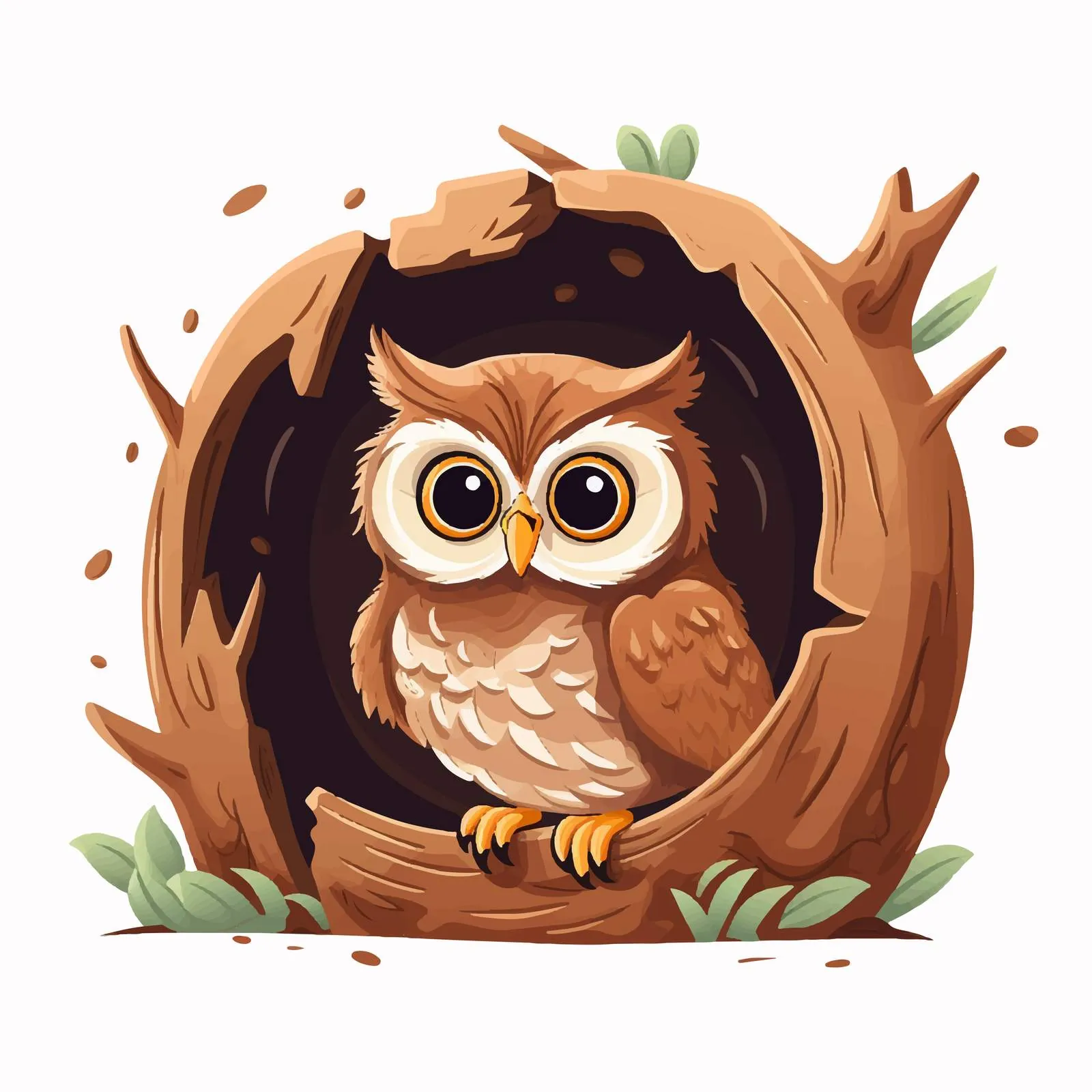 Cute Owl Nestled in Tree Trunk — free download from Dotvec