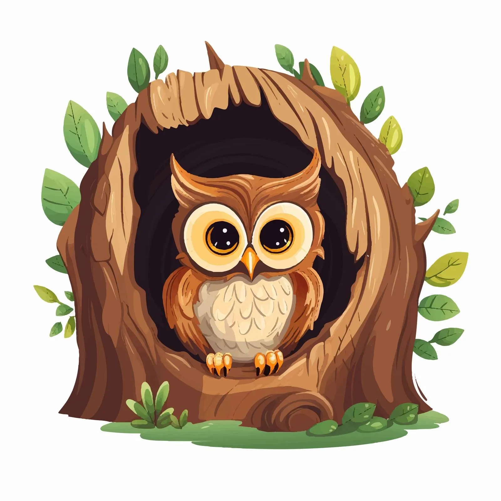 Adorable Owl Nesting in Tree Trunk — free download from Dotvec
