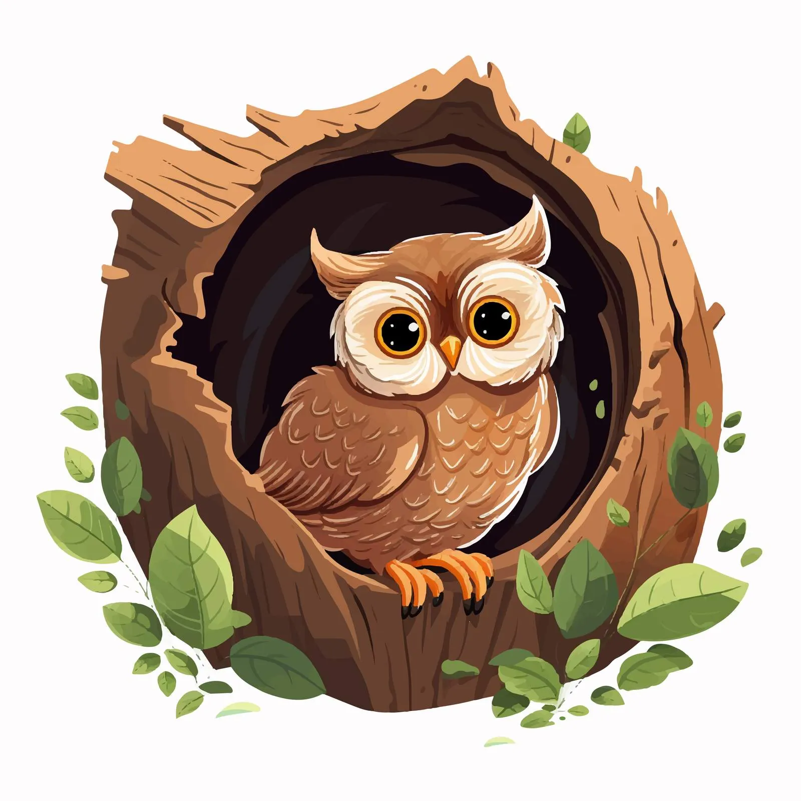 Owl Nesting in Tree Trunk Vector Illustration — free download from Dotvec