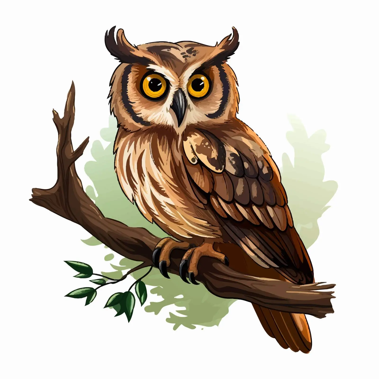 Adorable Owl on Tree Branch Vector Illustration — free download from Dotvec