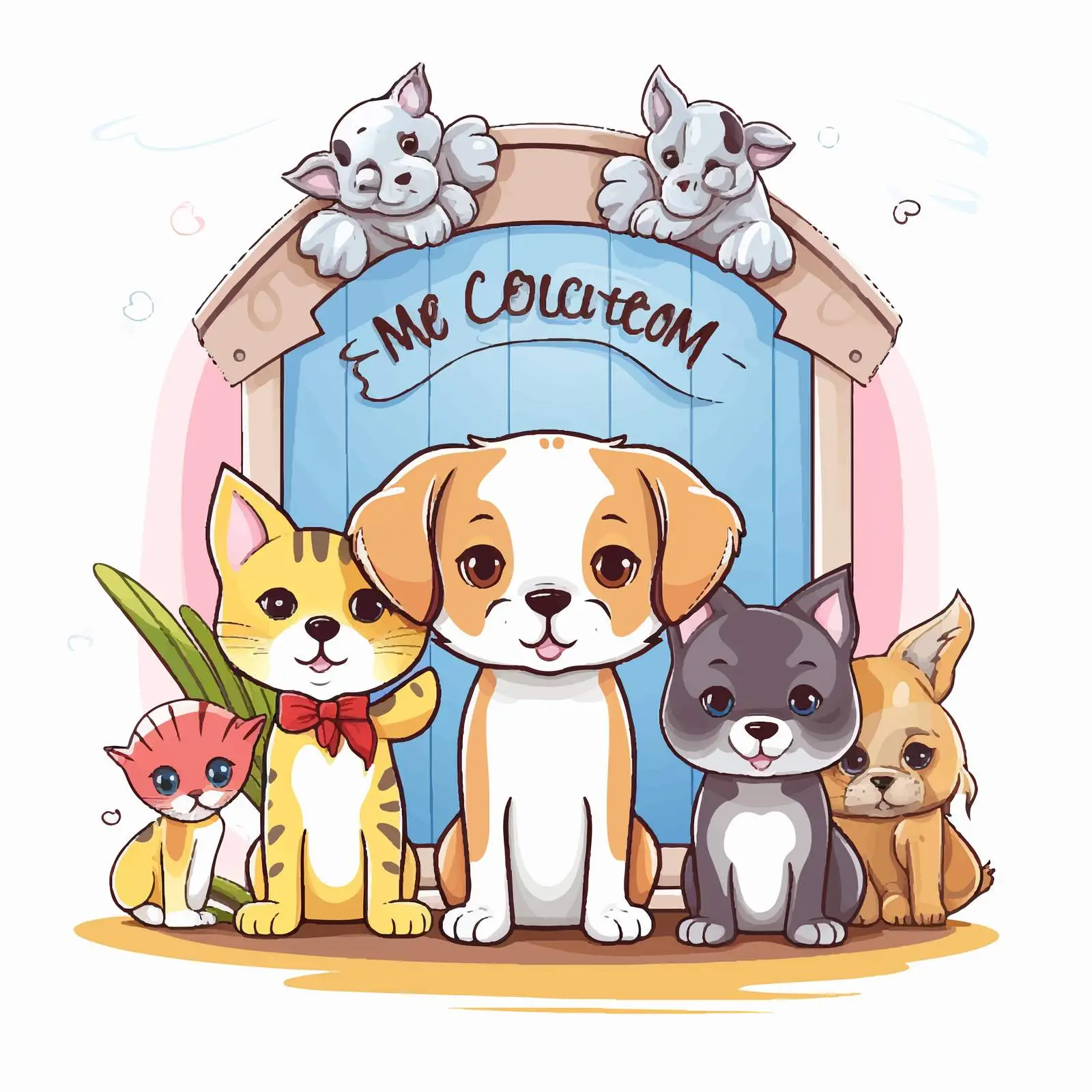 Cute Pets Clinic Welcome Sign Illustration – free veterinary illustration image from Dotvec