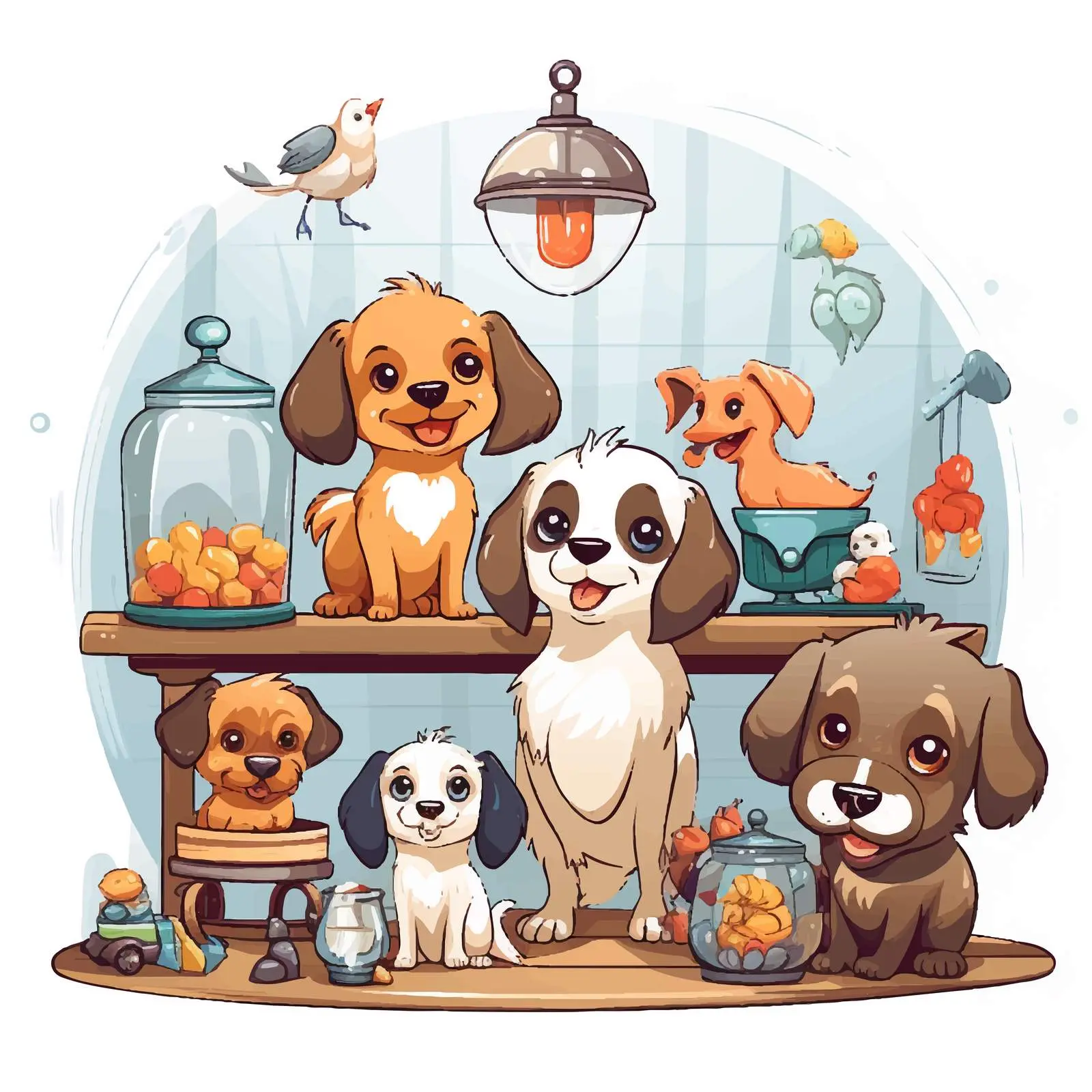 Cheerful Pets in a Colorful Pet Shop Vector — free download from Dotvec
