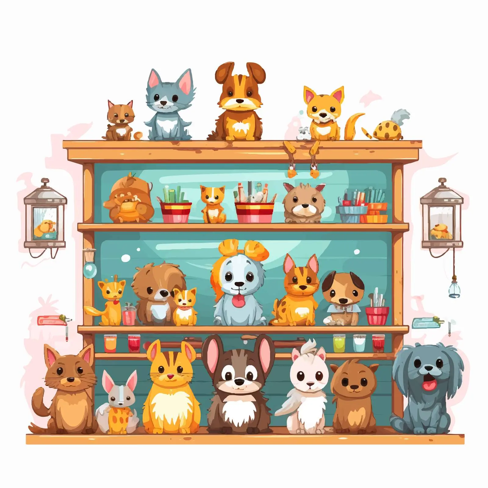 Cute Pets in Cheerful Pet Shop Vector Art — free download from Dotvec