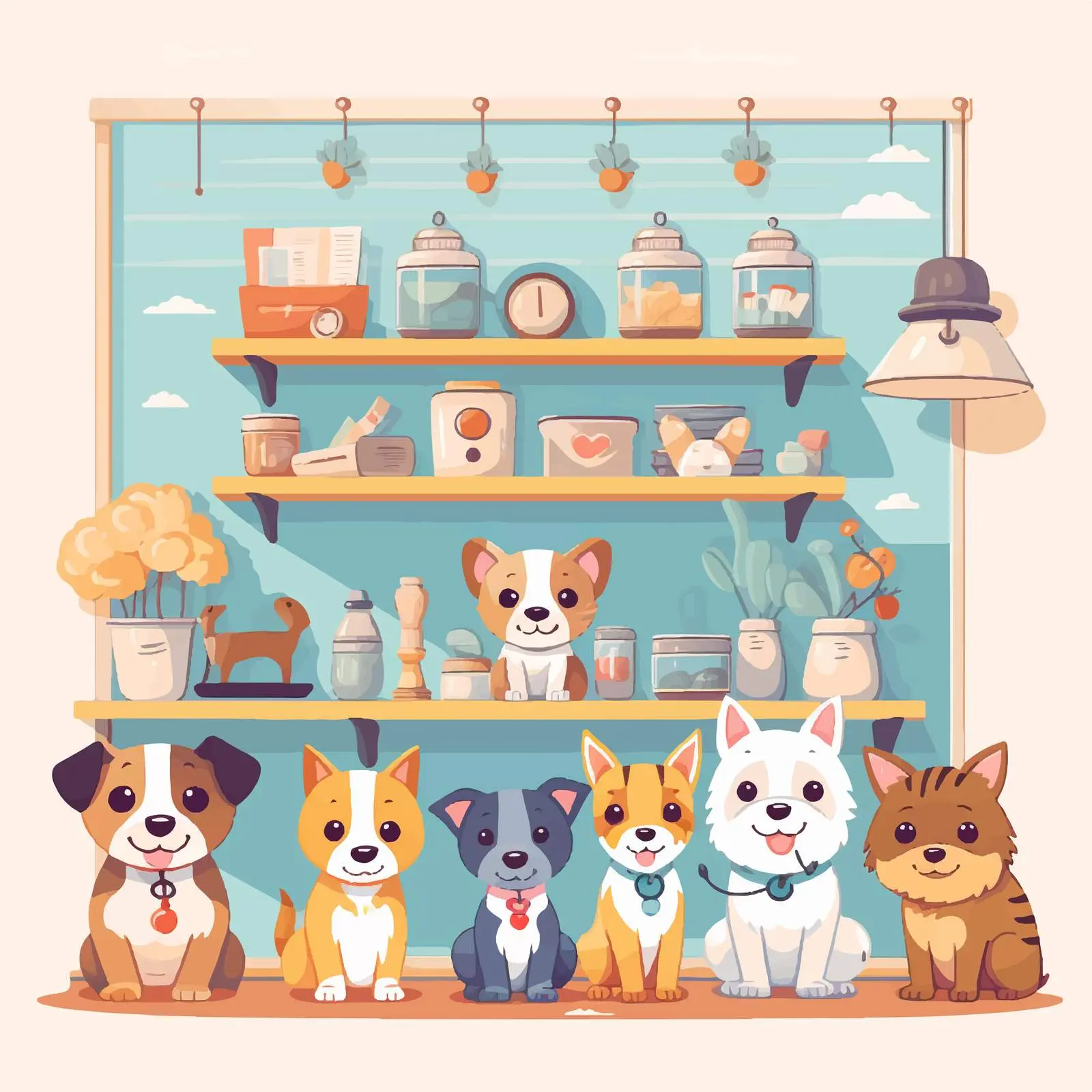 Cute Pets in Cheerful Pet Shop Vector — free download from Dotvec