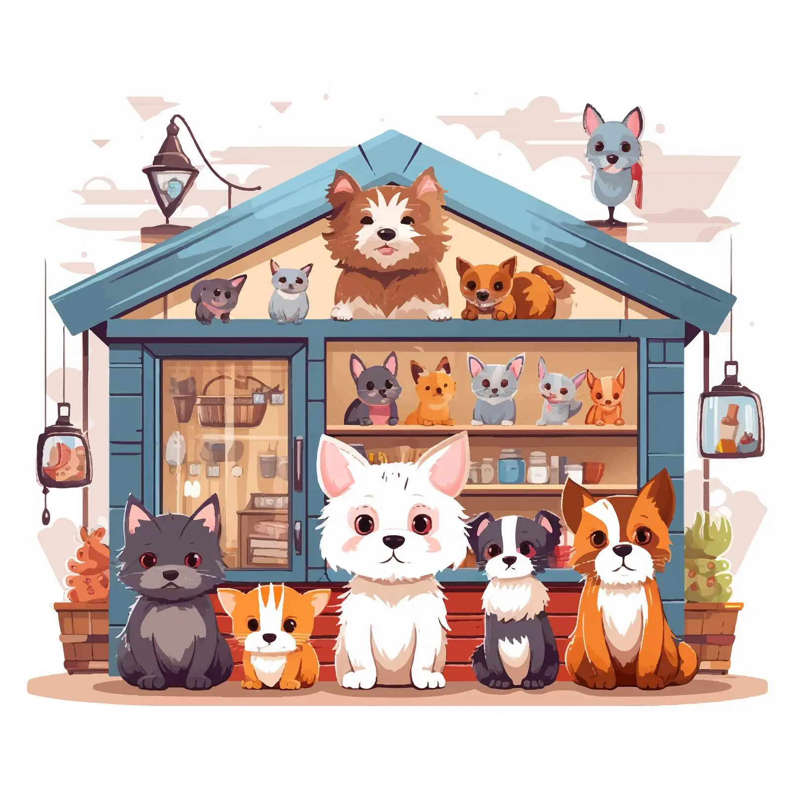 Cheerful Pets in a Fun Pet Shop Vector — free download from Dotvec