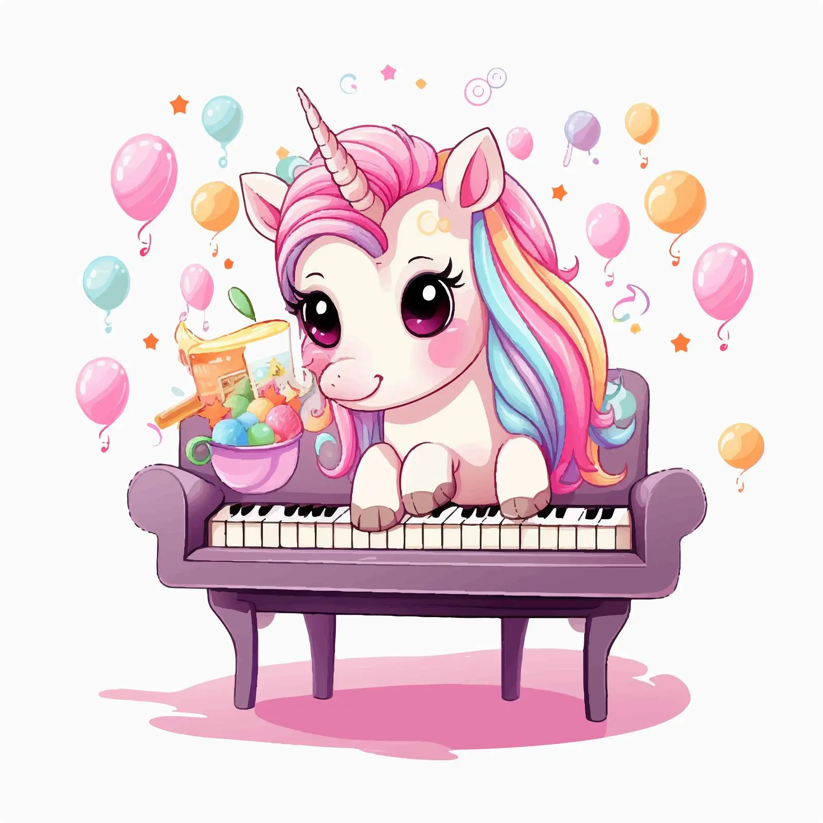 Pink Unicorn Playing Maracas with Music Notes – free happy unicorn image from Dotvec