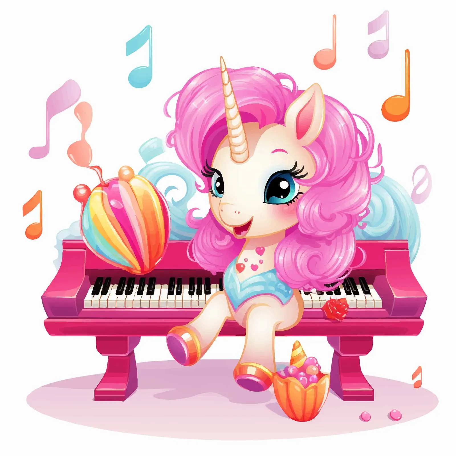 Cute Pink Unicorn Shaking Maracas with Music Notes — free download from Dotvec