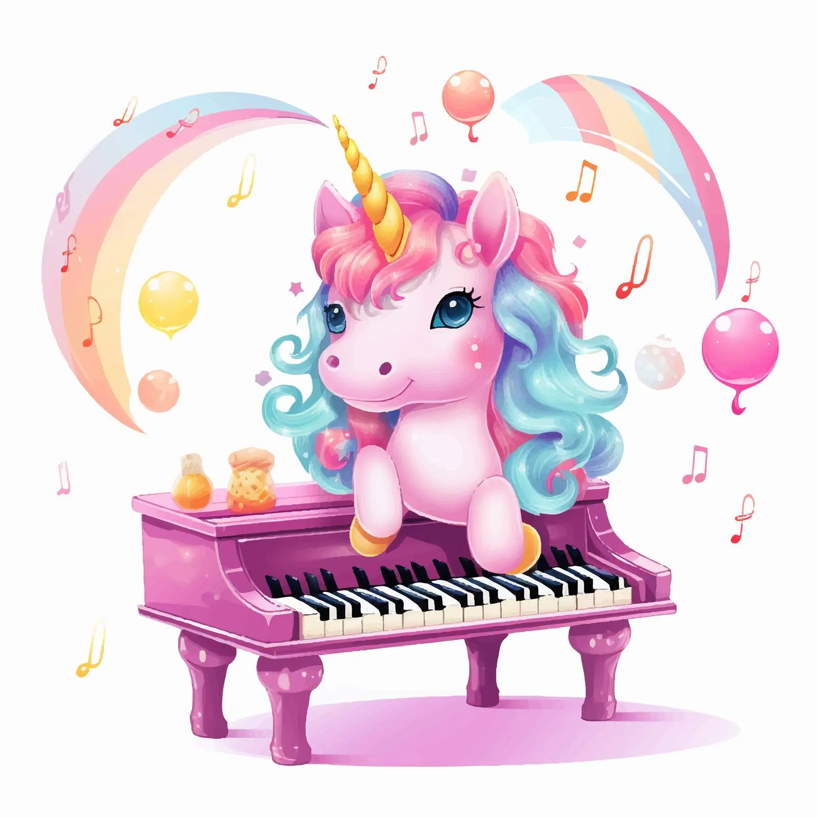 Cute Pink Unicorn Playing Maracas on Piano — free download from Dotvec