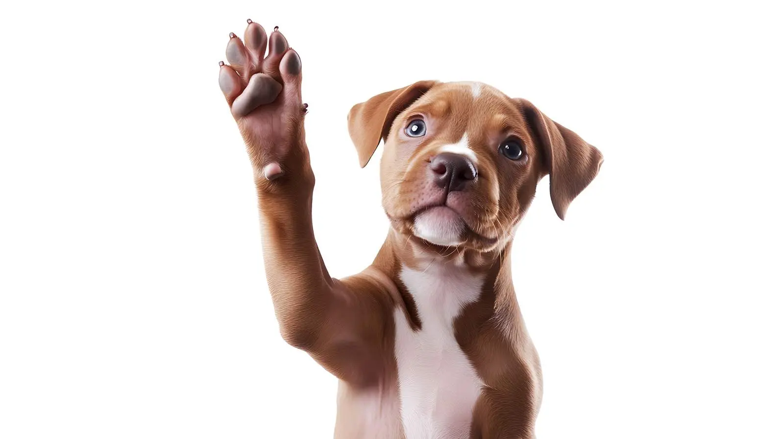 Cute Pit Bull Puppy Standing with Paw Raised – free playful puppy image from Dotvec