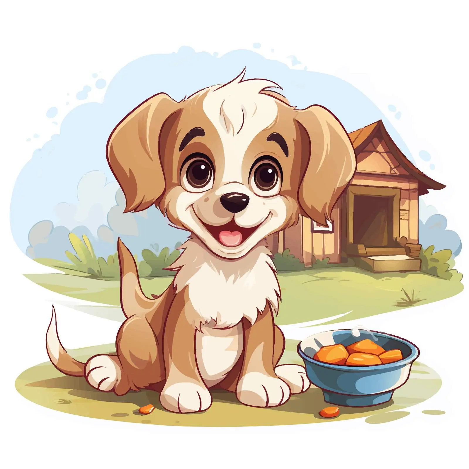 Cute Puppy with House and Food Bowl Vector — free download from Dotvec