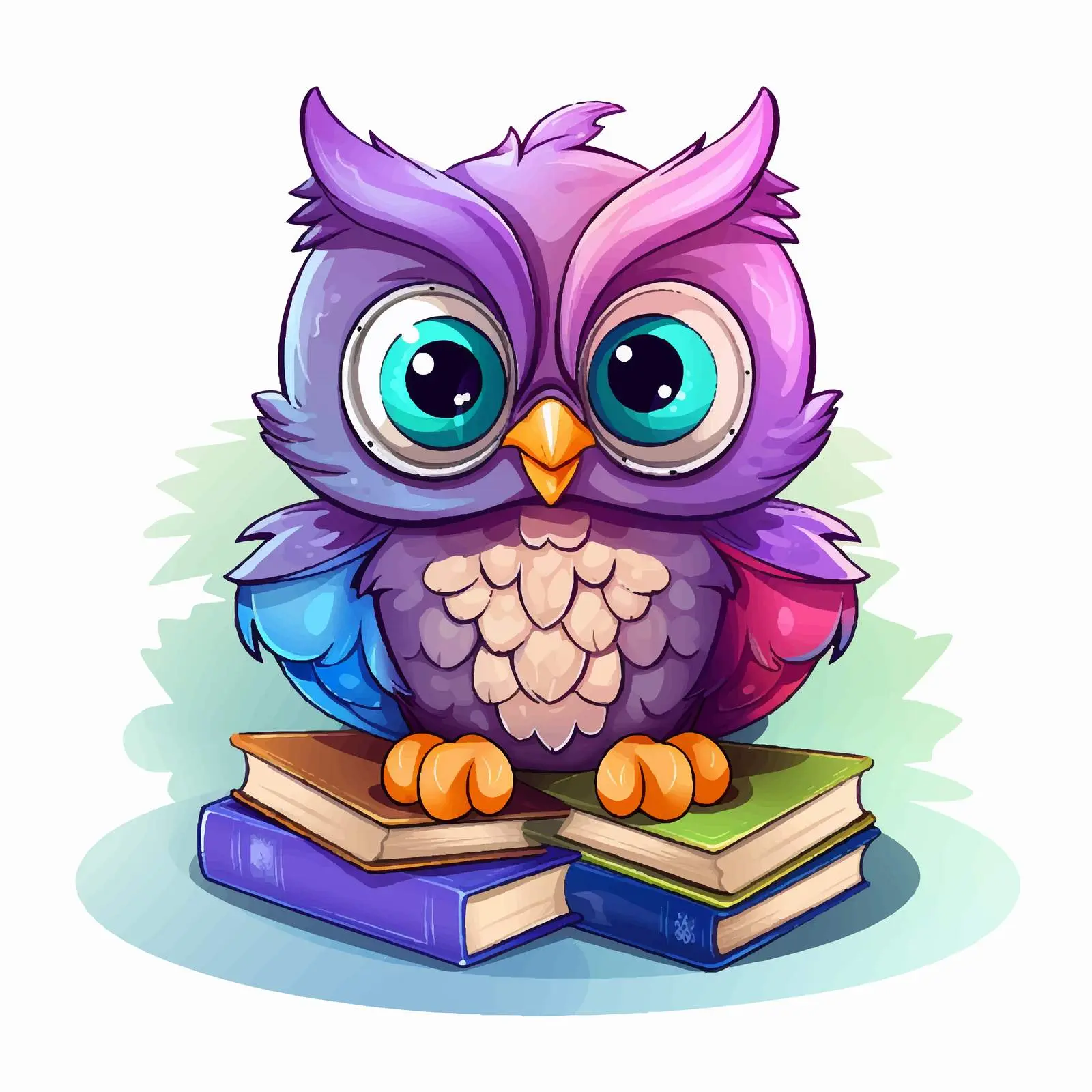 Cute Purple Owl on Colorful Books Vector — free download from Dotvec