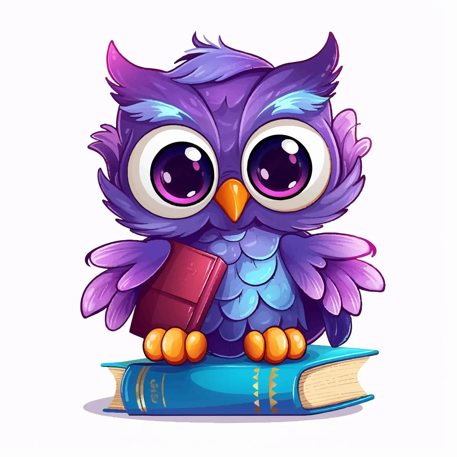 Cute Purple Owl Sitting on Colorful Books — free download from Dotvec