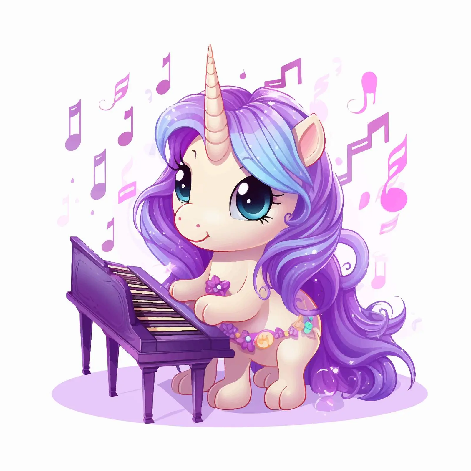 Purple Unicorn Playing Accordion with Music Notes — free download from Dotvec