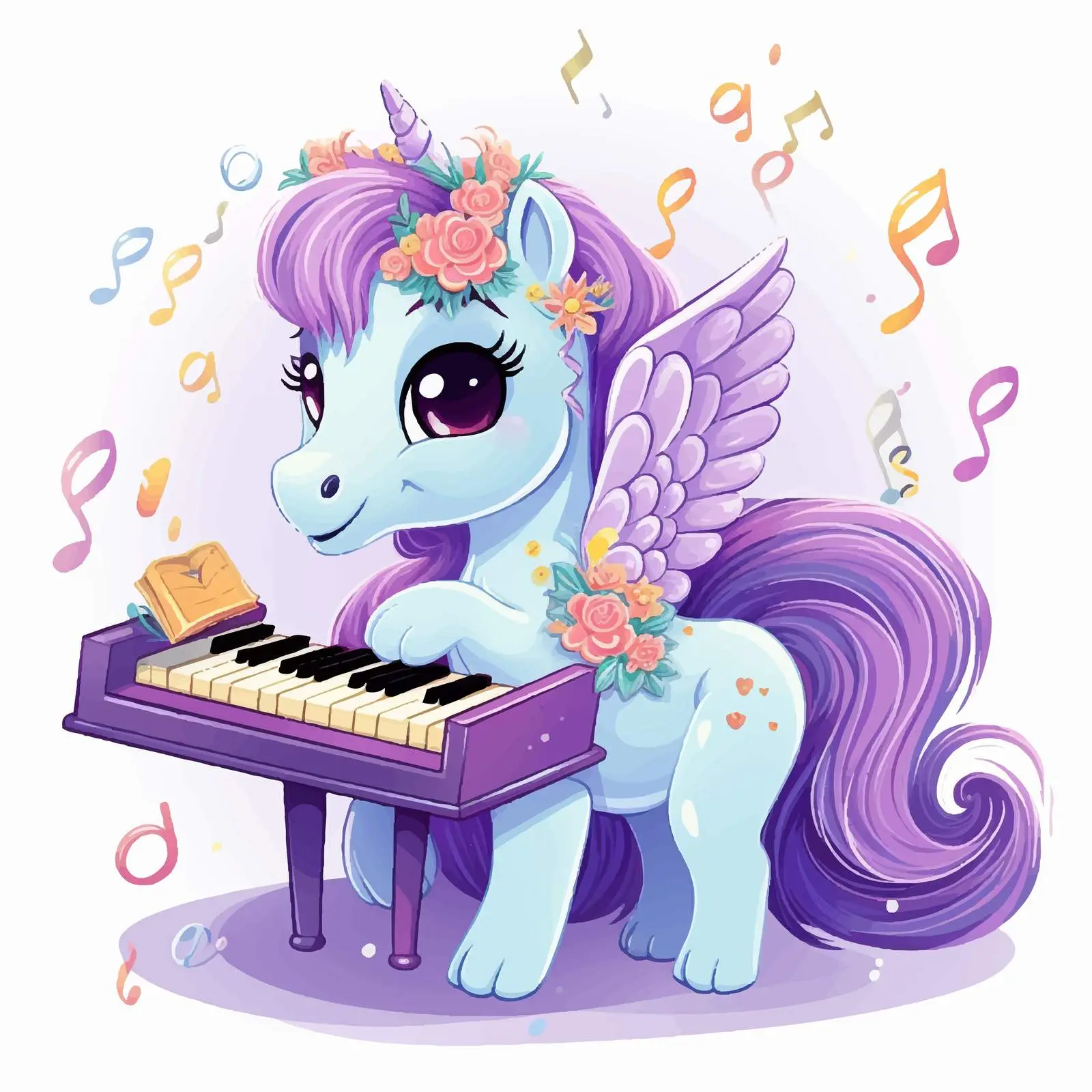 Purple Unicorn Playing Accordion with Music Notes – free happy unicorn image from Dotvec