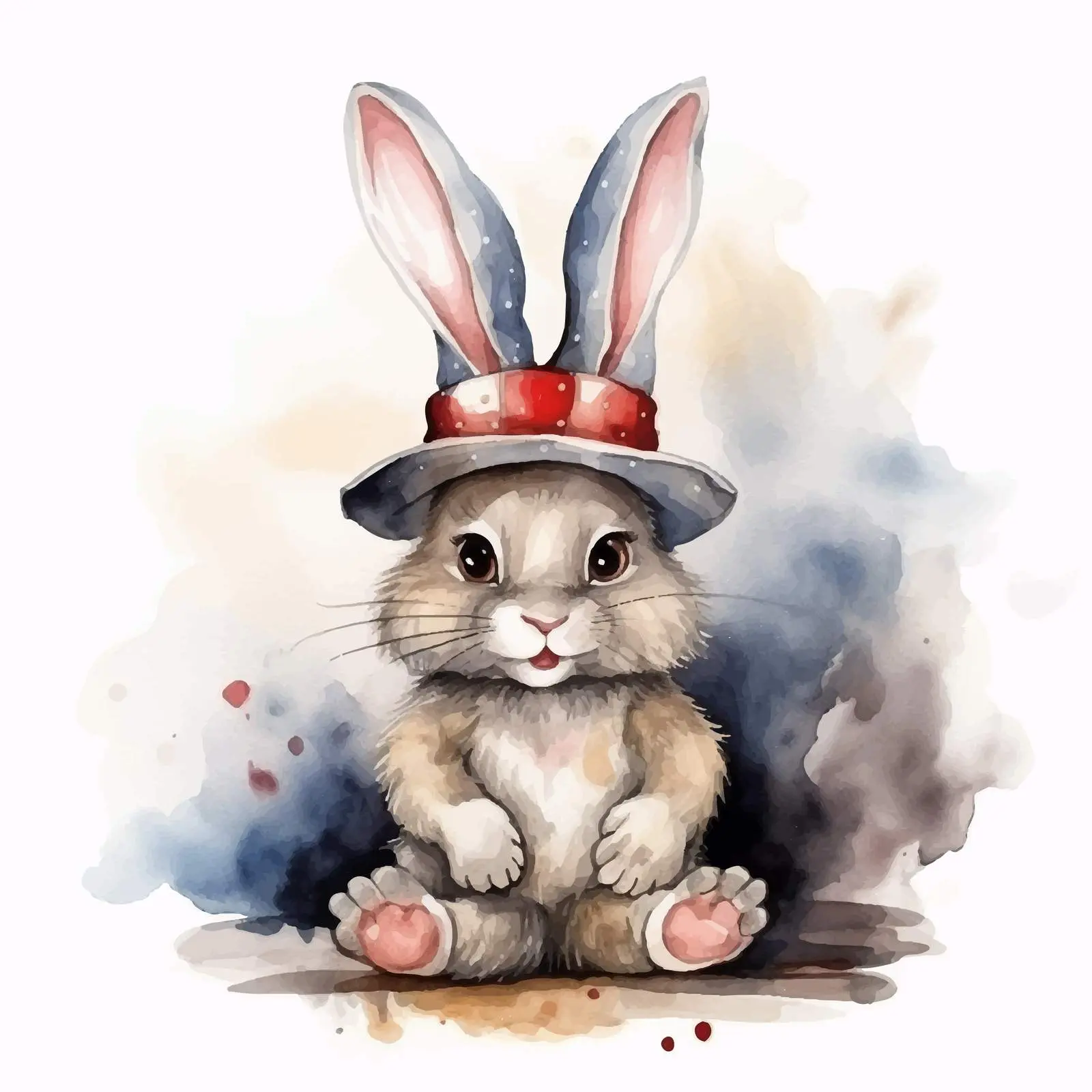 Cute Rabbit Watercolor Illustration in a Hat — free download from Dotvec