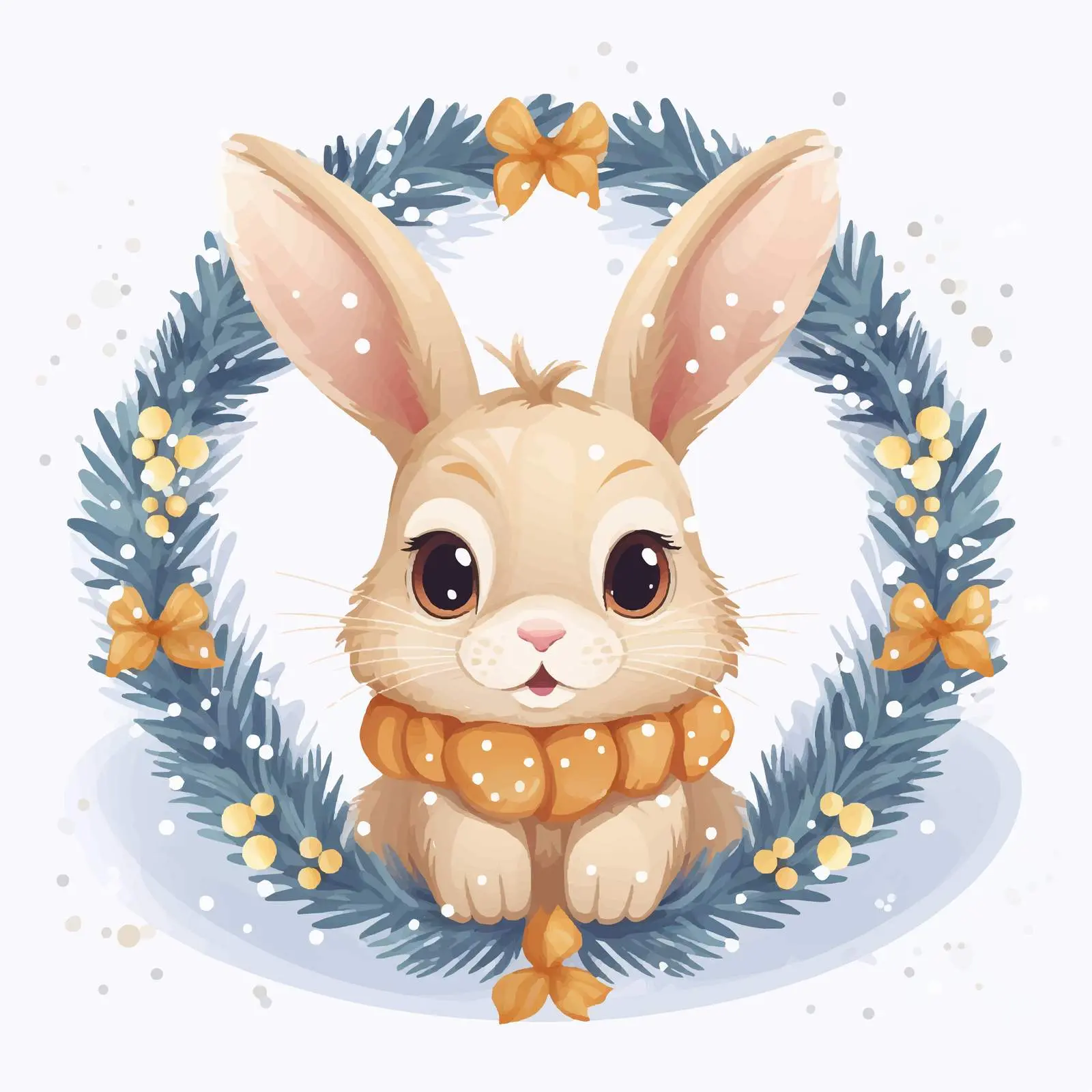 Charming Rabbit with Golden Horns in Garland – free chinese zodiac image from Dotvec