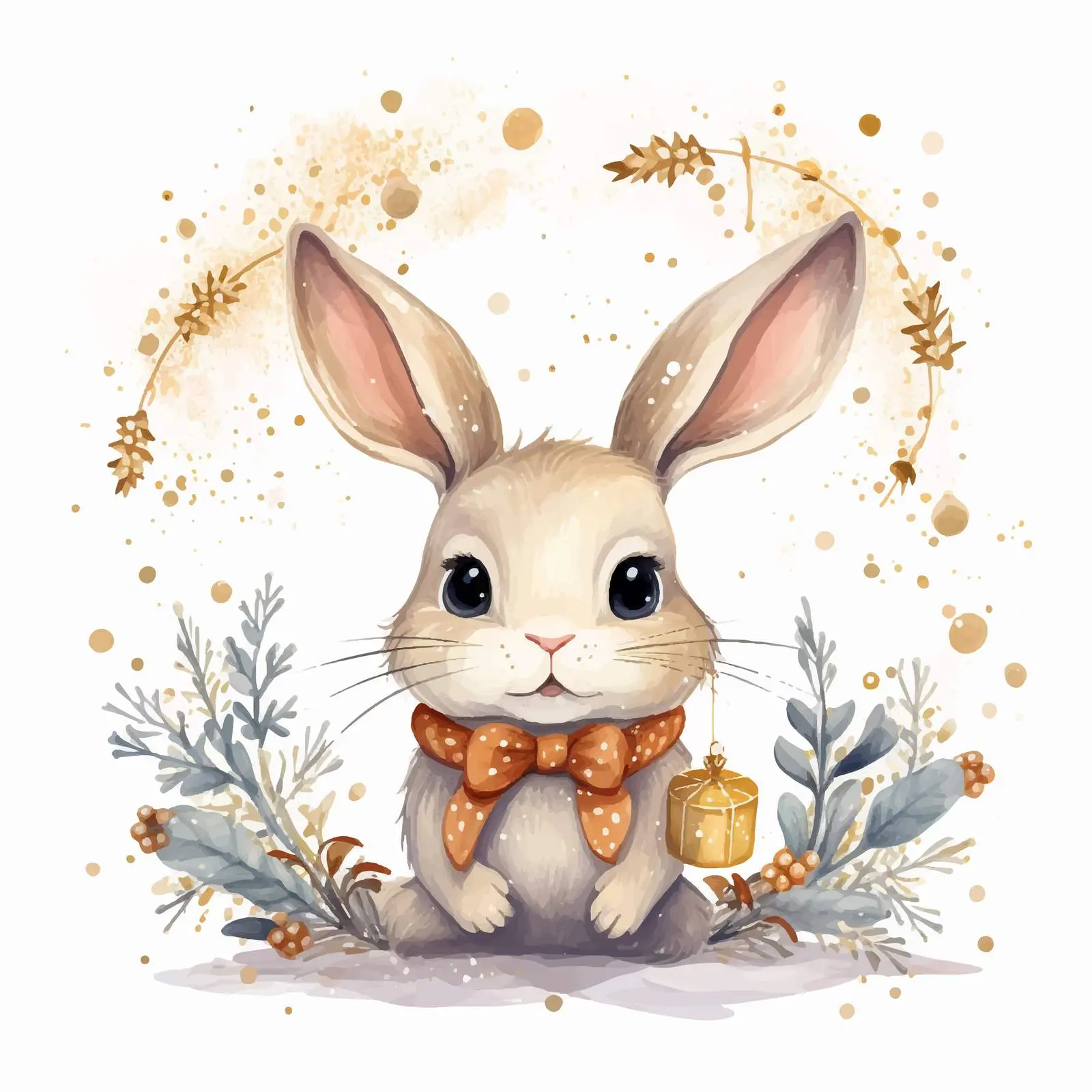 Cute Rabbit with Golden Horns Garland — free download from Dotvec