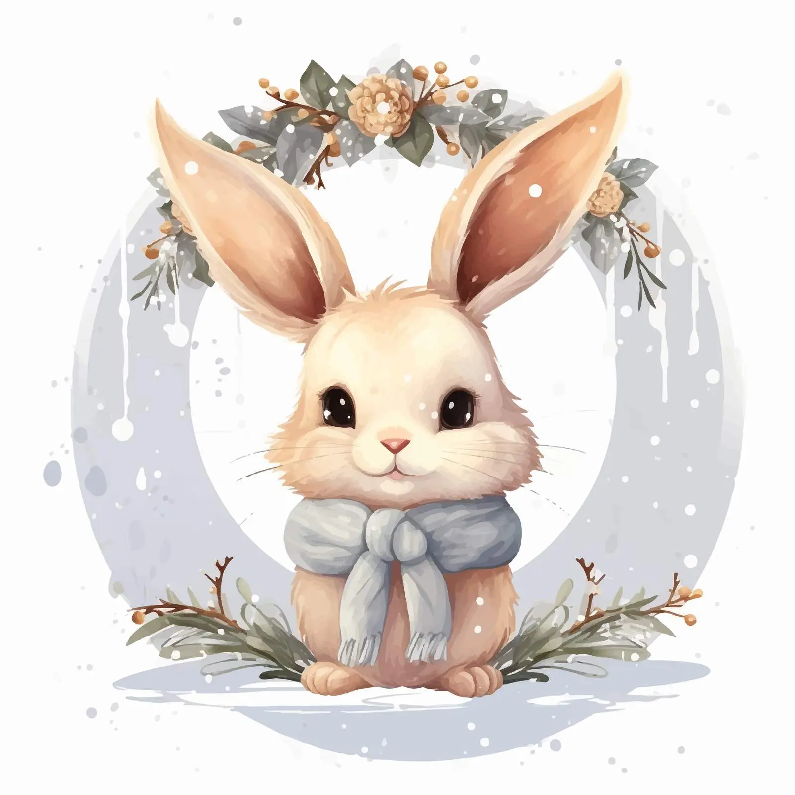 Cute Rabbit with Golden Horns in Garland — free download from Dotvec