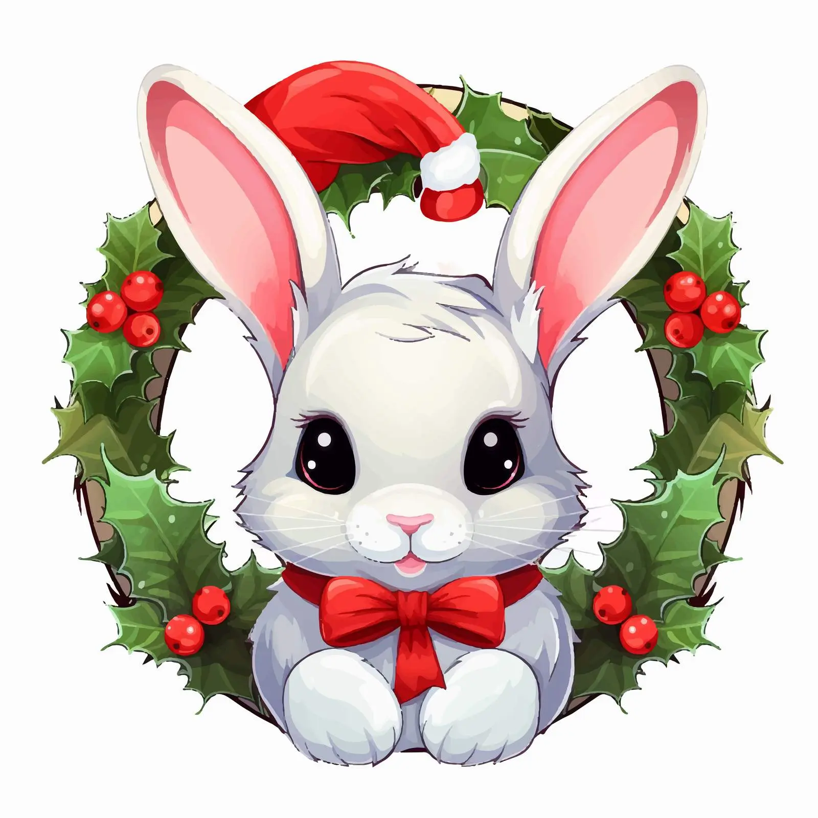 Cute Rabbit in Santa Hat Holiday Wreath — free download from Dotvec