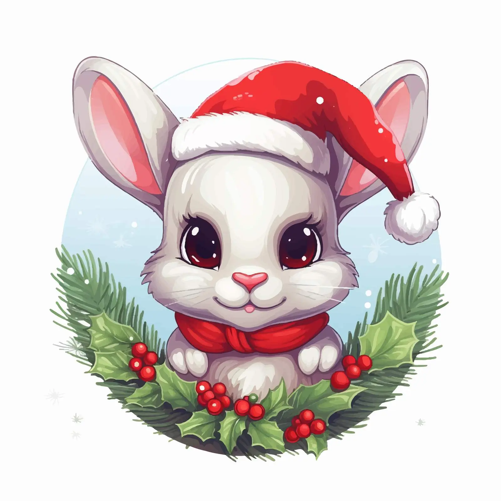 Cute Rabbit in Santa Hat Holiday Wreath – free holiday imagery image from Dotvec