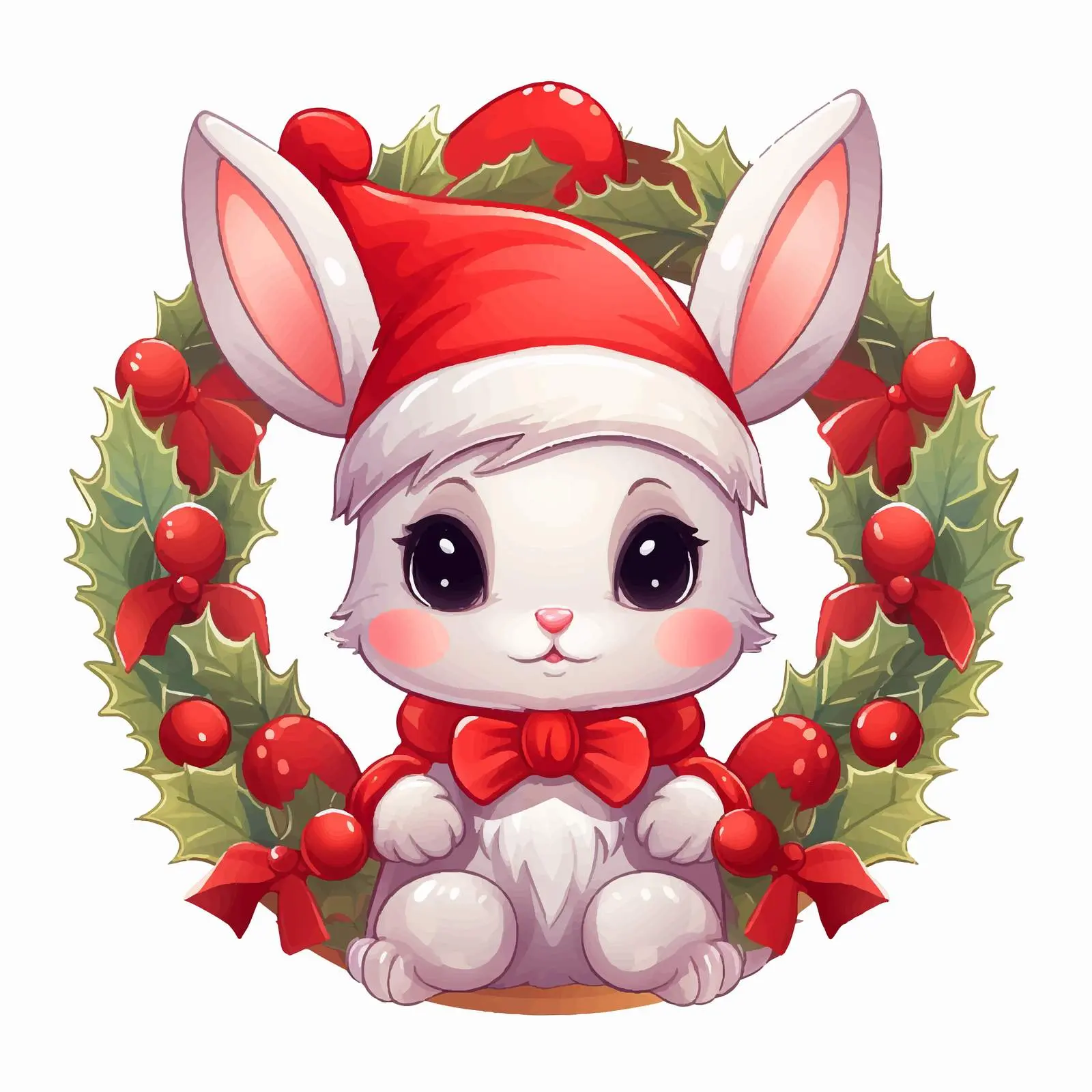 Cute Rabbit in Santa Hat Holiday Wreath — free download from Dotvec