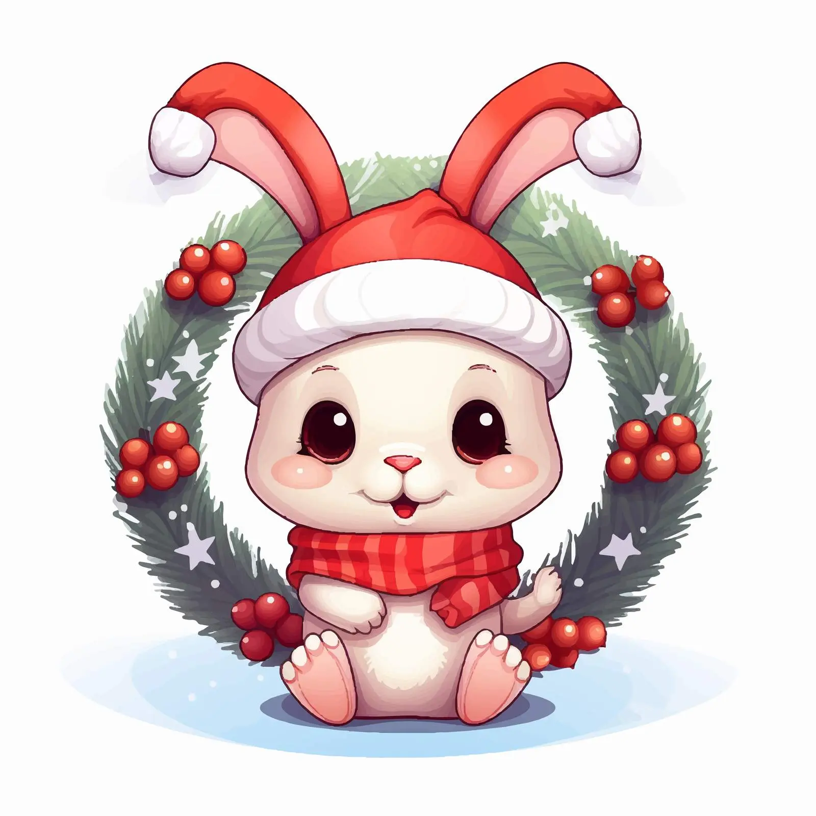 Cute Rabbit in Santa Hat Holiday Wreath — free download from Dotvec