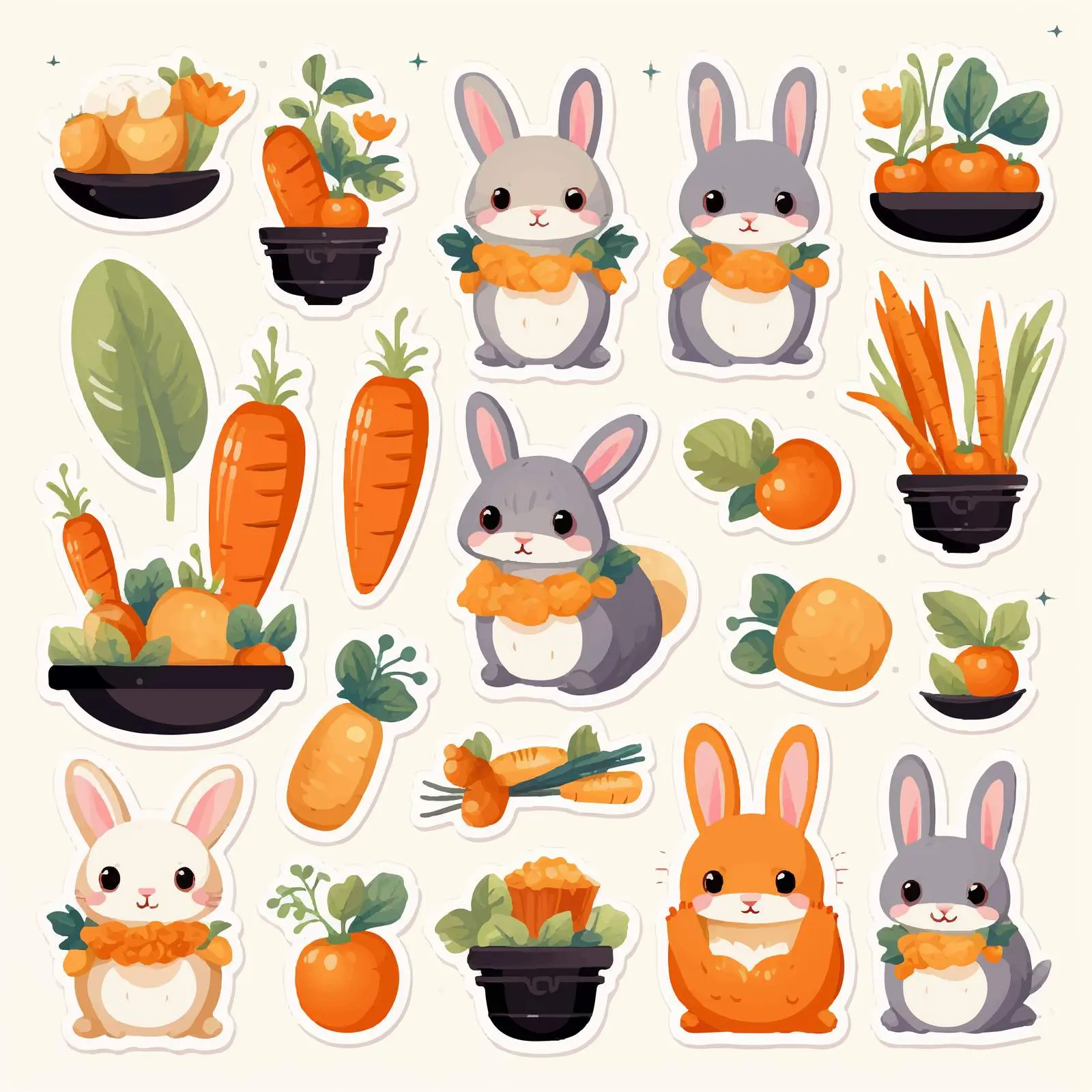 Cute Rabbit and Carrot Stickers for Bakery – free carrot image from Dotvec
