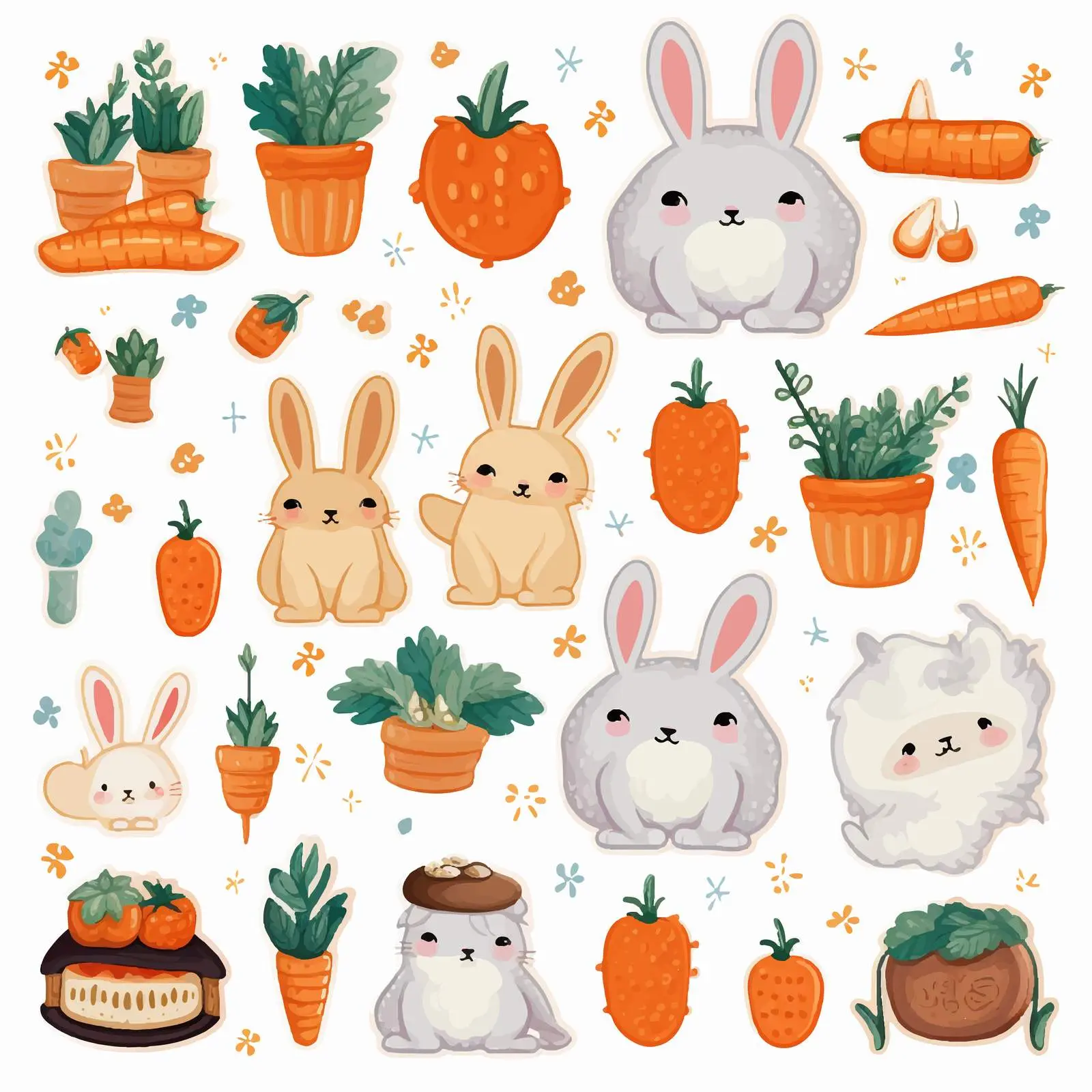 Cute Rabbit and Carrot Stickers for Bakery – free carrot image from Dotvec