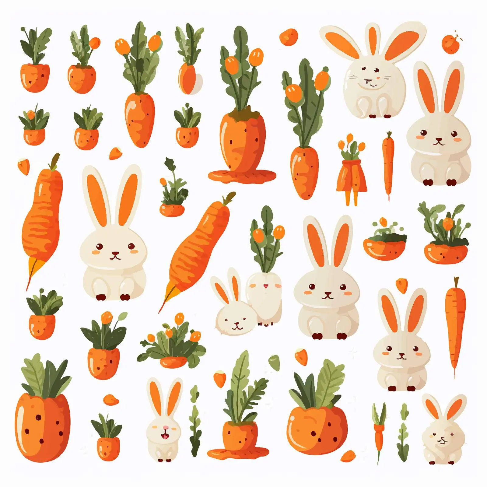 Cute Rabbit and Carrot Stickers for Bakery – free carrot image from Dotvec