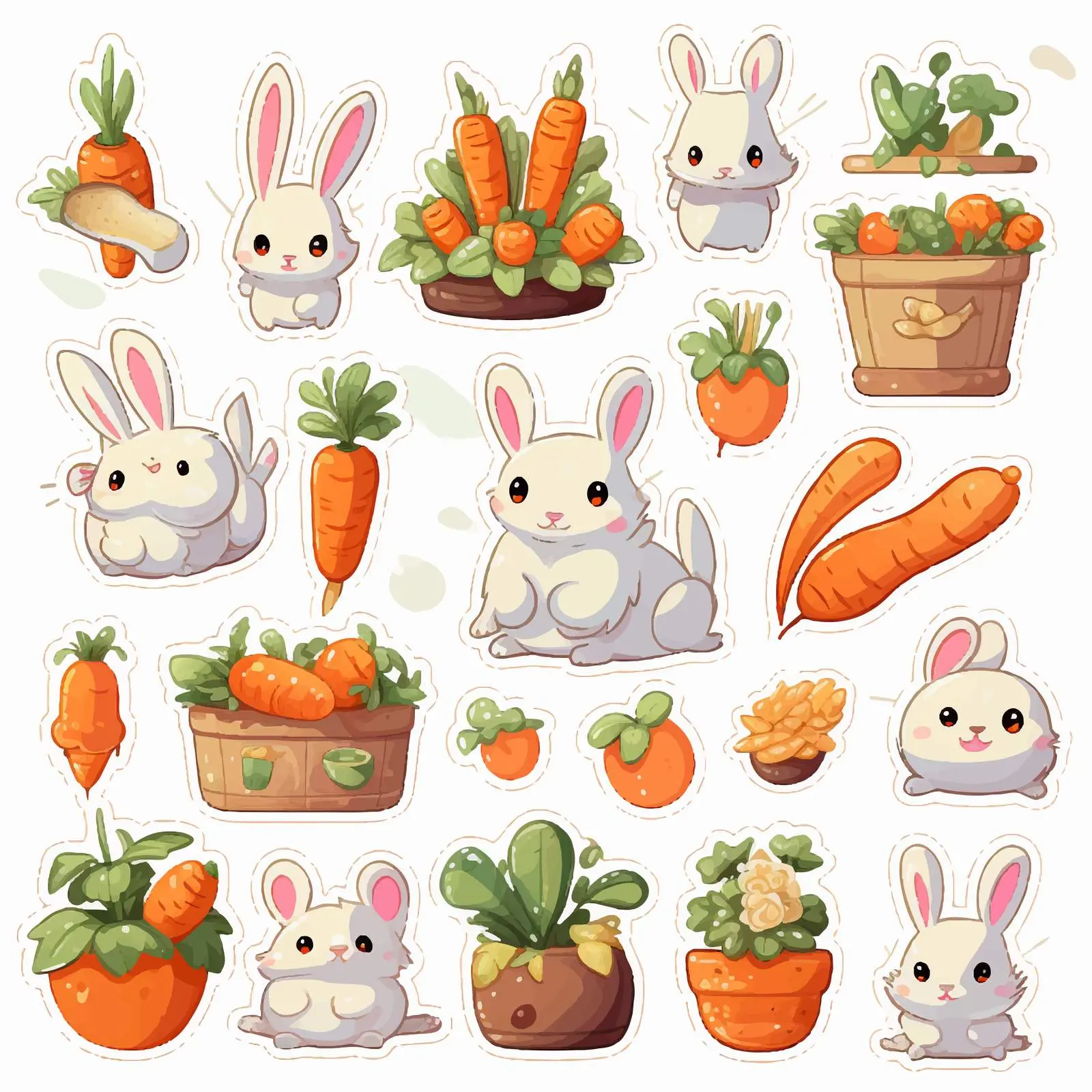 Cute Rabbit and Carrot Bakery Stickers Kit – free carrot image from Dotvec