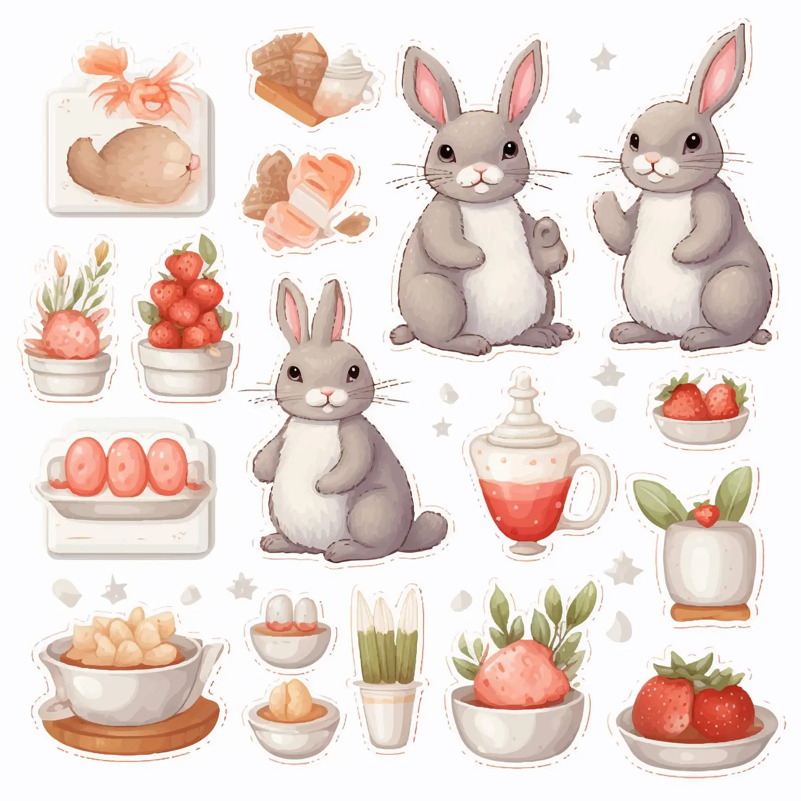 Cute Rabbit Stickers for Bakery Birthday Decorations – free baker image from Dotvec