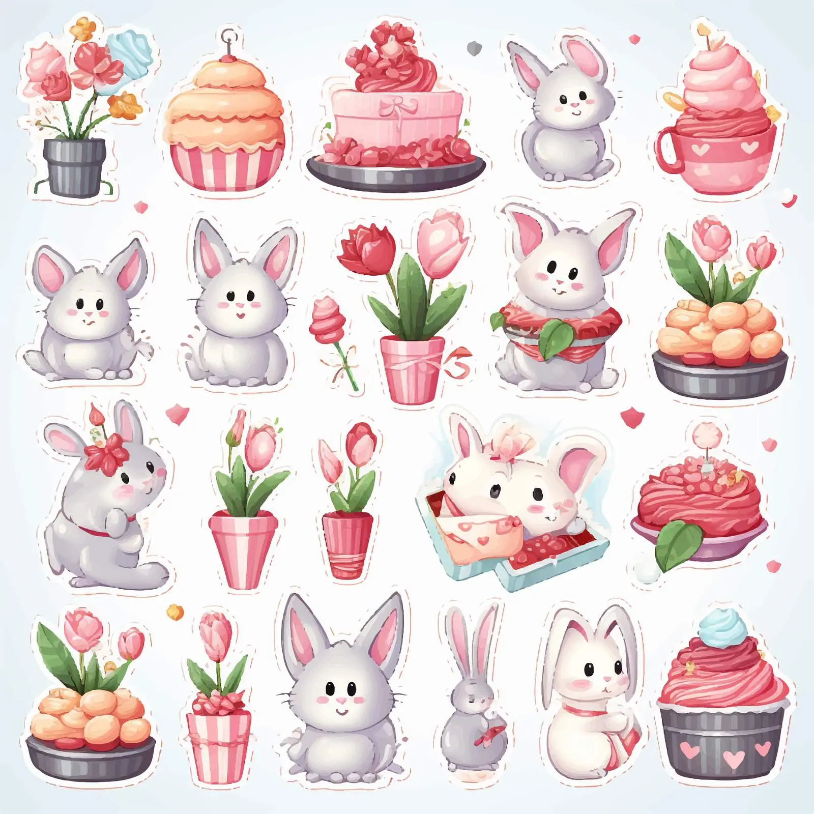 Cute Rabbit Stickers for Birthday Bakery Decor – free baker image from Dotvec