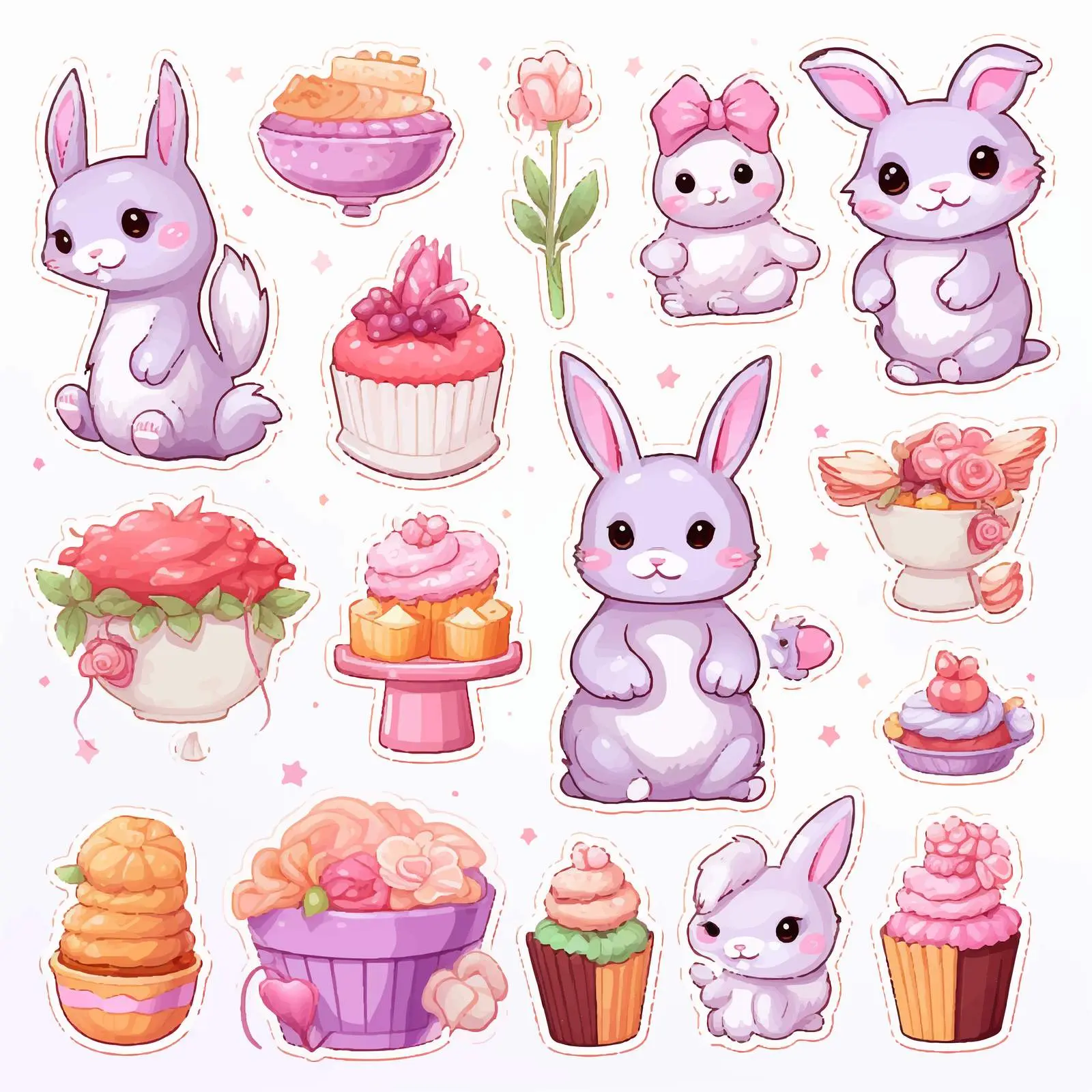Cute Rabbit Stickers for Bakery and Parties — free download from Dotvec