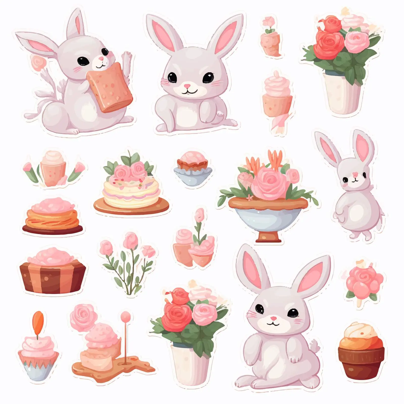 Cute Rabbit Stickers for Bakery Birthday Decorations — free download from Dotvec