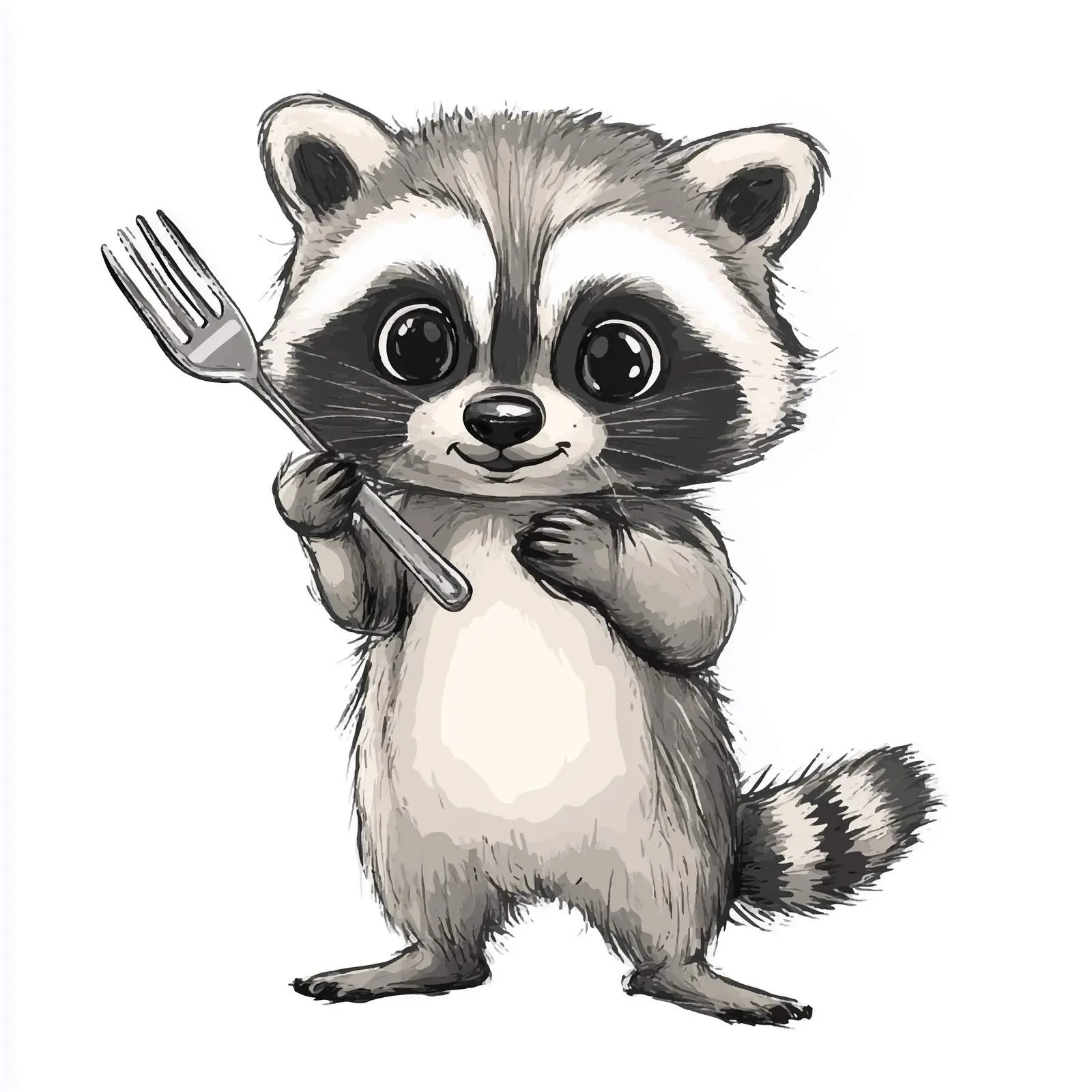 Cute Raccoon Holding Fork with Menu Text — free download from Dotvec