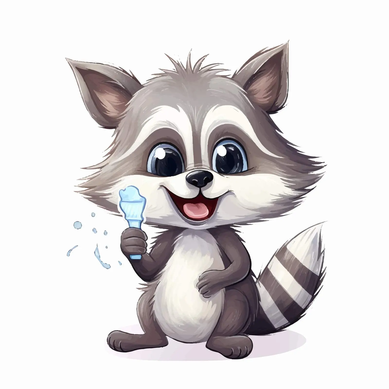 Funny Cute Raccoon Cartoon Brushing Teeth Vector — free download from Dotvec