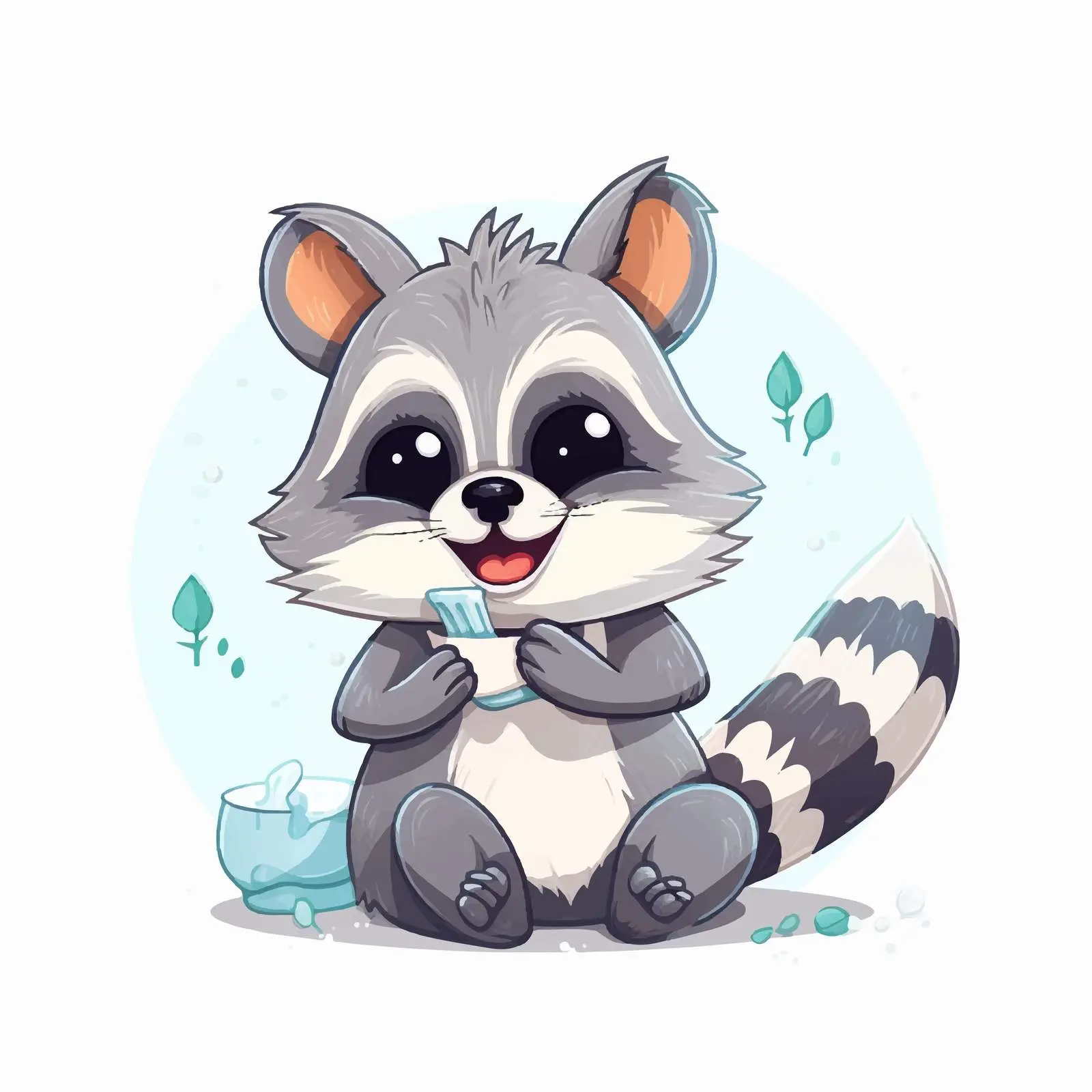 Cute Raccoon Brushing Teeth Cartoon Vector Illustration — free download from Dotvec
