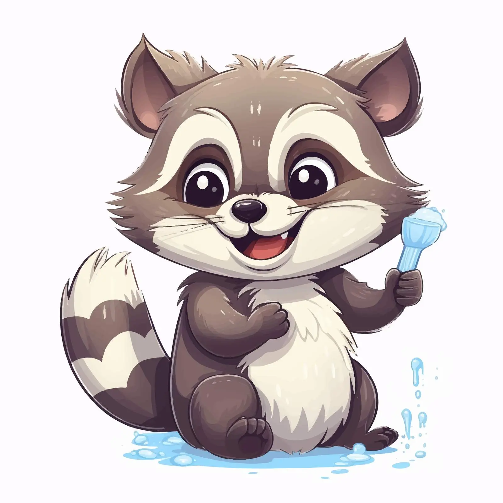 Funny Cartoon Raccoon Brushing Teeth Vector Illustration — free download from Dotvec