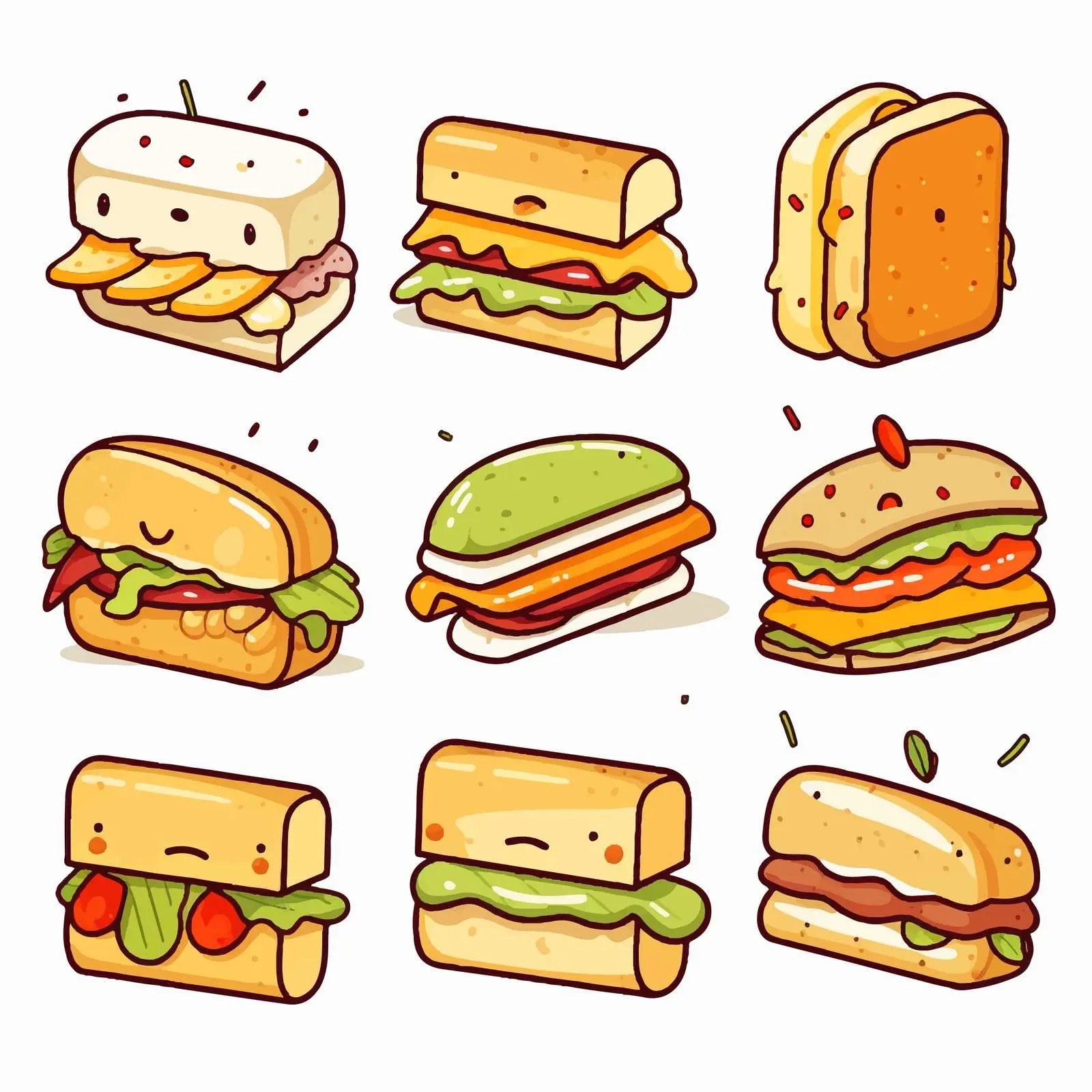 Cute Sandwich Line Vector Illustration on White Background – free cartoon sandwich image from Dotvec