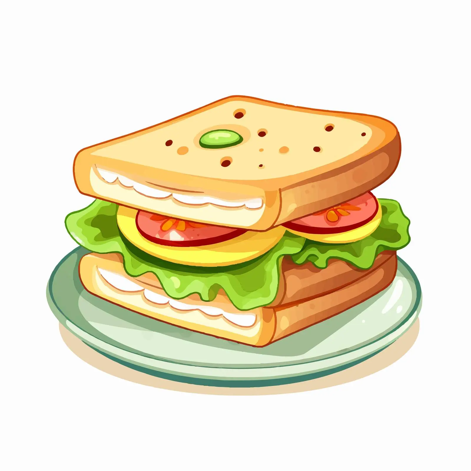 Cute Sandwich on Plate Vector Illustration — free download from Dotvec