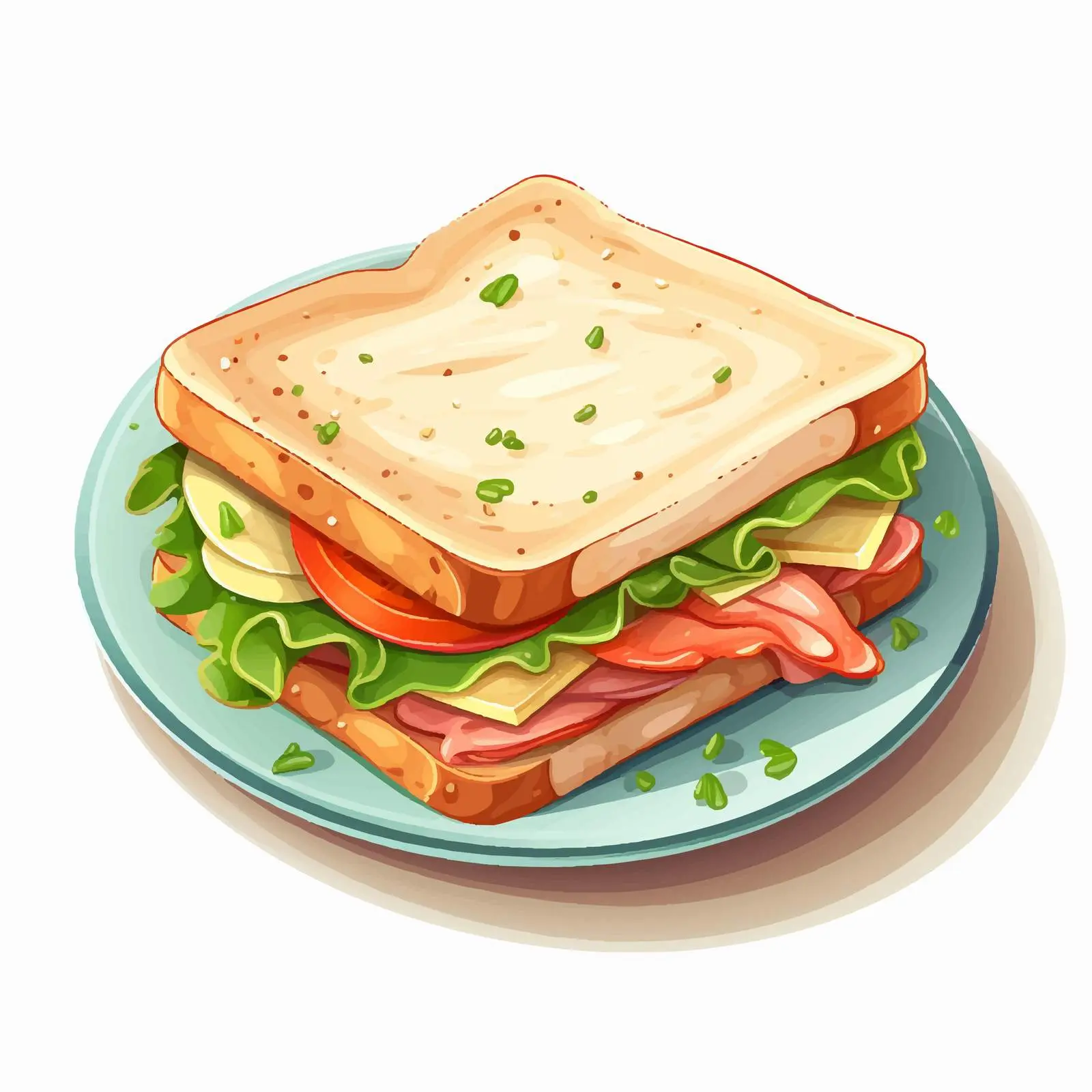 Cute Sandwich on Plate Vector Illustration – free cartoon sandwich image from Dotvec